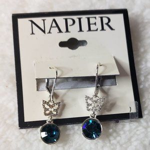 NWT Napier Butterfly and Blue Rhinestone Dangling Pierced Earrings